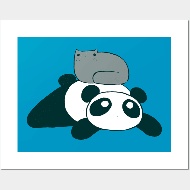 Panda and Gray Cat Wall Art by saradaboru